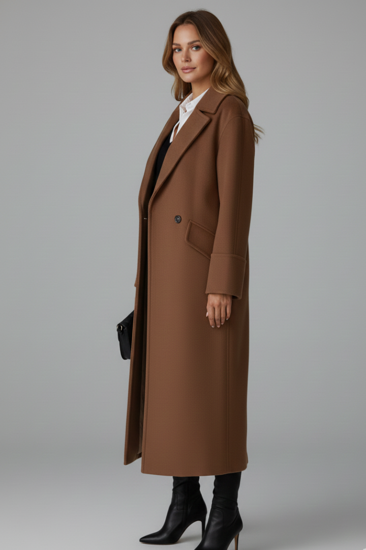 Cappotto lungo da donna con revers e chiusura a bottoni