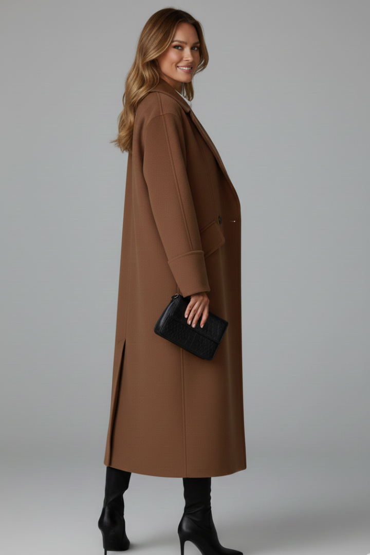 Cappotto lungo da donna con revers e chiusura a bottoni