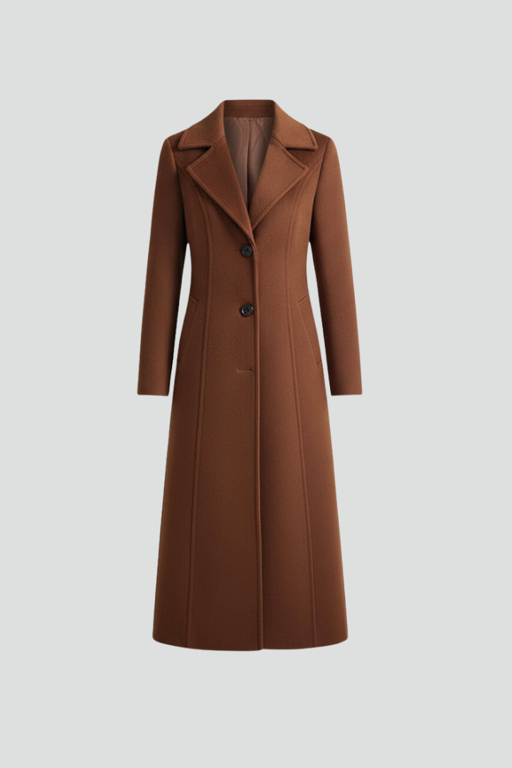 Cappotto lungo da donna con colletto a scialle e cintura in vita
