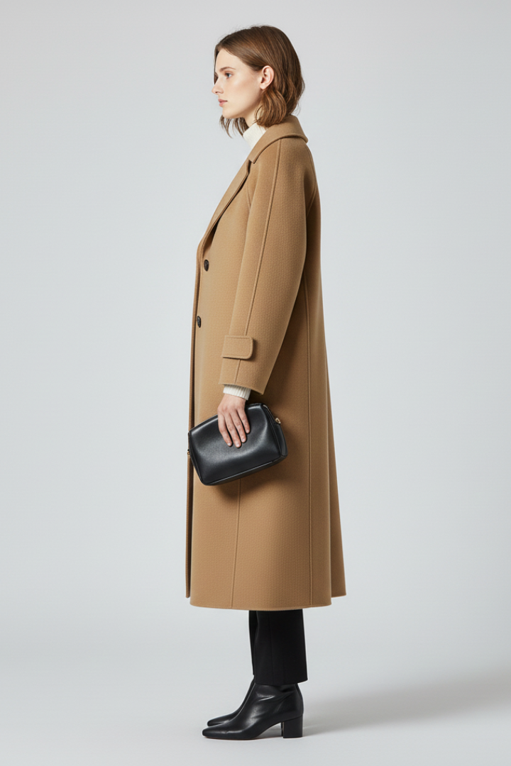 Cappotto Lungo da Donna con Taglio Dritto e Superficie Testurizzata