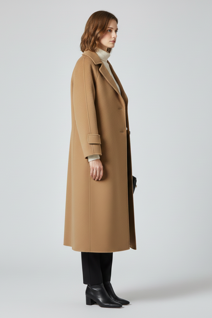 Cappotto Lungo da Donna con Taglio Dritto e Superficie Testurizzata
