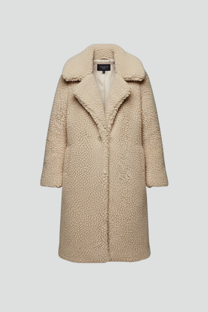 Cappotto Lungo da Donna con Superficie Texturizzata e Collo Ampio