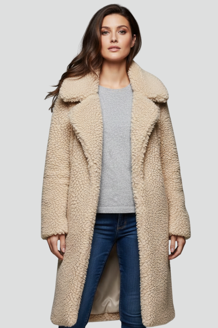 Cappotto Lungo da Donna con Superficie Texturizzata e Collo Ampio