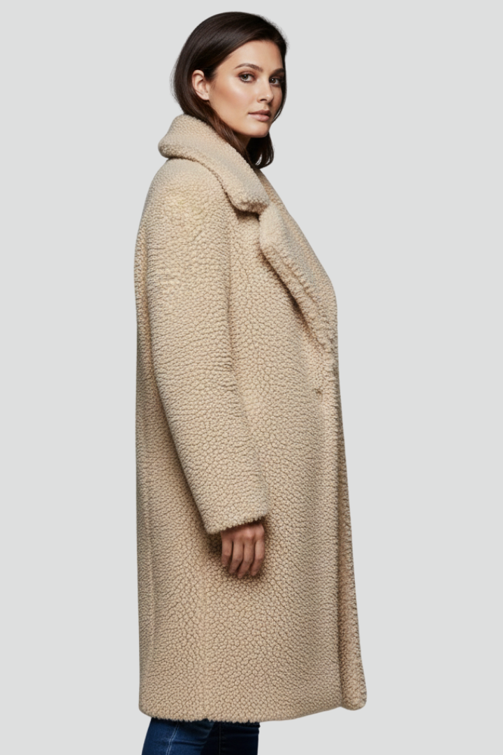 Cappotto Lungo da Donna con Superficie Texturizzata e Collo Ampio