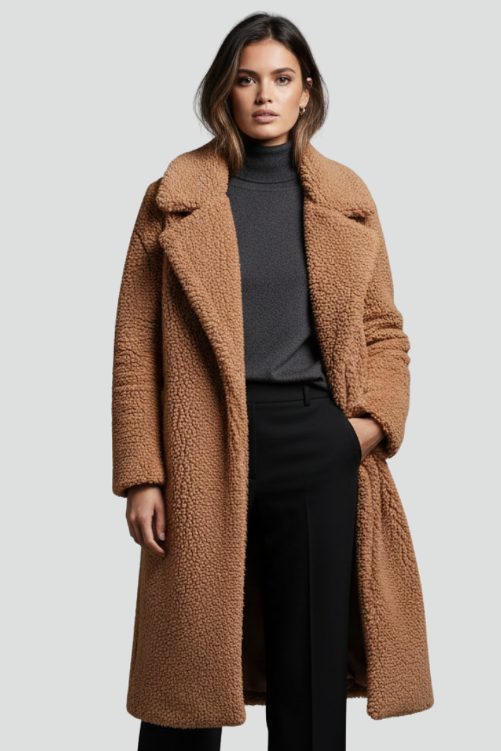 Cappotto Lungo da Donna con Superficie Texturizzata e Collo Ampio
