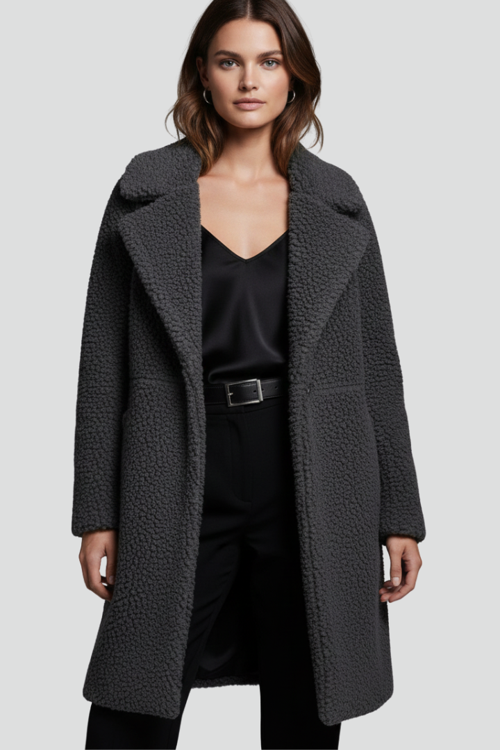 Cappotto Lungo da Donna con Superficie Texturizzata e Collo Ampio