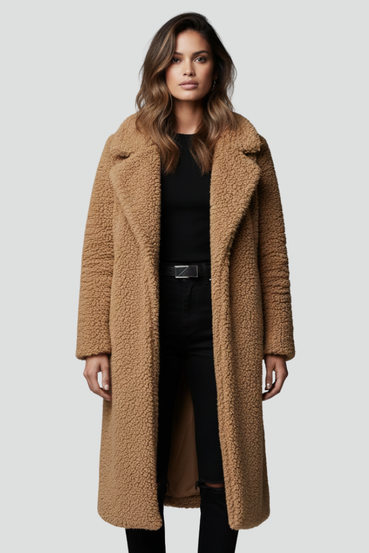Cappotto Lungo da Donna con Superficie Texturizzata e Collo Ampio
