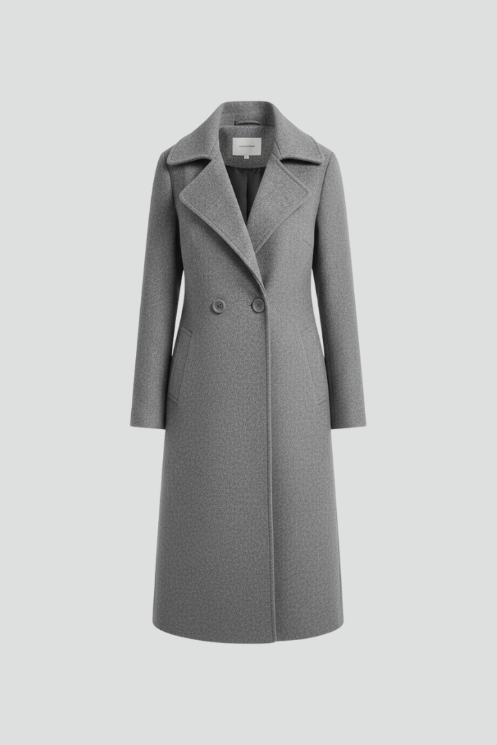 Cappotto Lungo da Donna con Collo Ribassato e Superficie Intrecciata