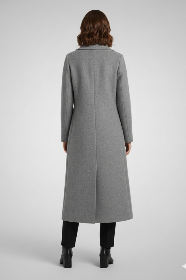 Cappotto Lungo da Donna con Collo Ribassato e Superficie Intrecciata