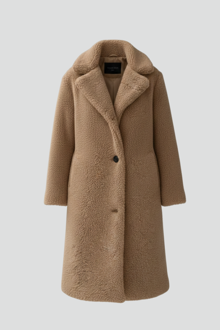 Cappotto lungo da donna con ampio colletto e chiusura a bottoni