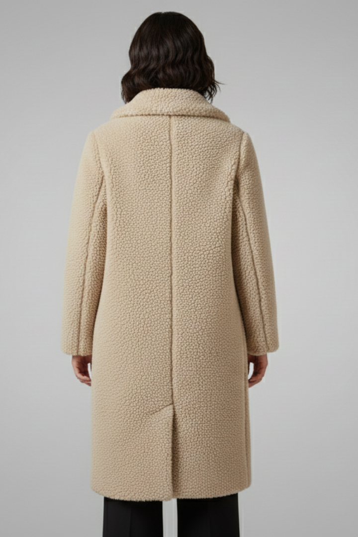 Cappotto Lungo da Donna con Collo Ampio e Finitura in Pile Testurizzato