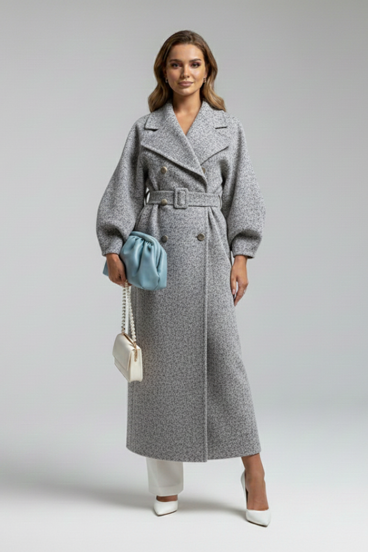 Cappotto lungo da donna con colletto a risvolto e chiusura a bottoni