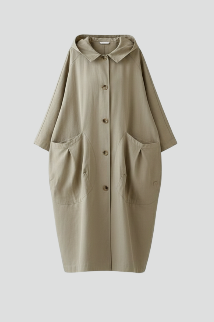 Trench Coat Oversize da Donna con Cappuccio e Tasche