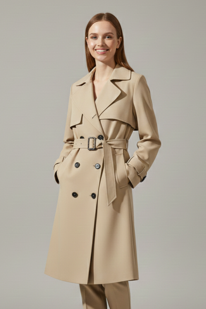 Trench da Donna con Cintura e Chiusura Frontale a Bottone