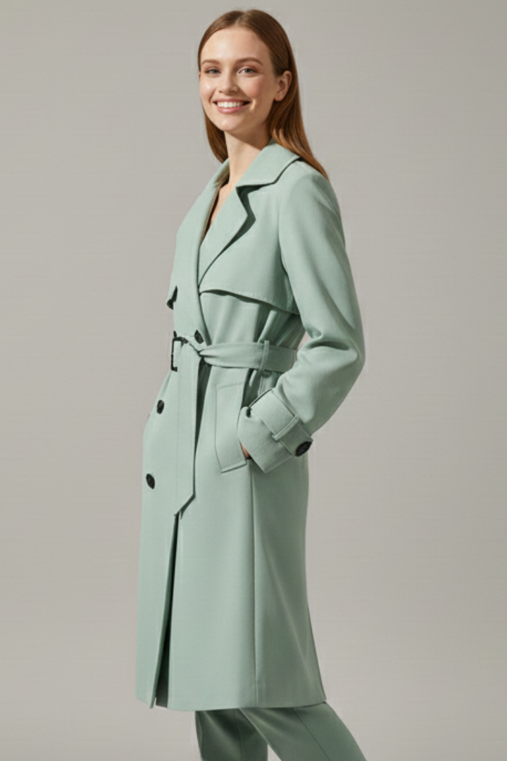 Trench da Donna con Cintura e Chiusura Frontale a Bottone
