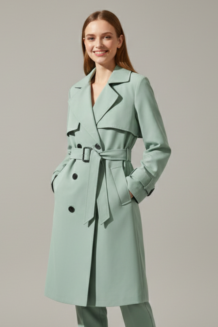 Trench da Donna con Cintura e Chiusura Frontale a Bottone