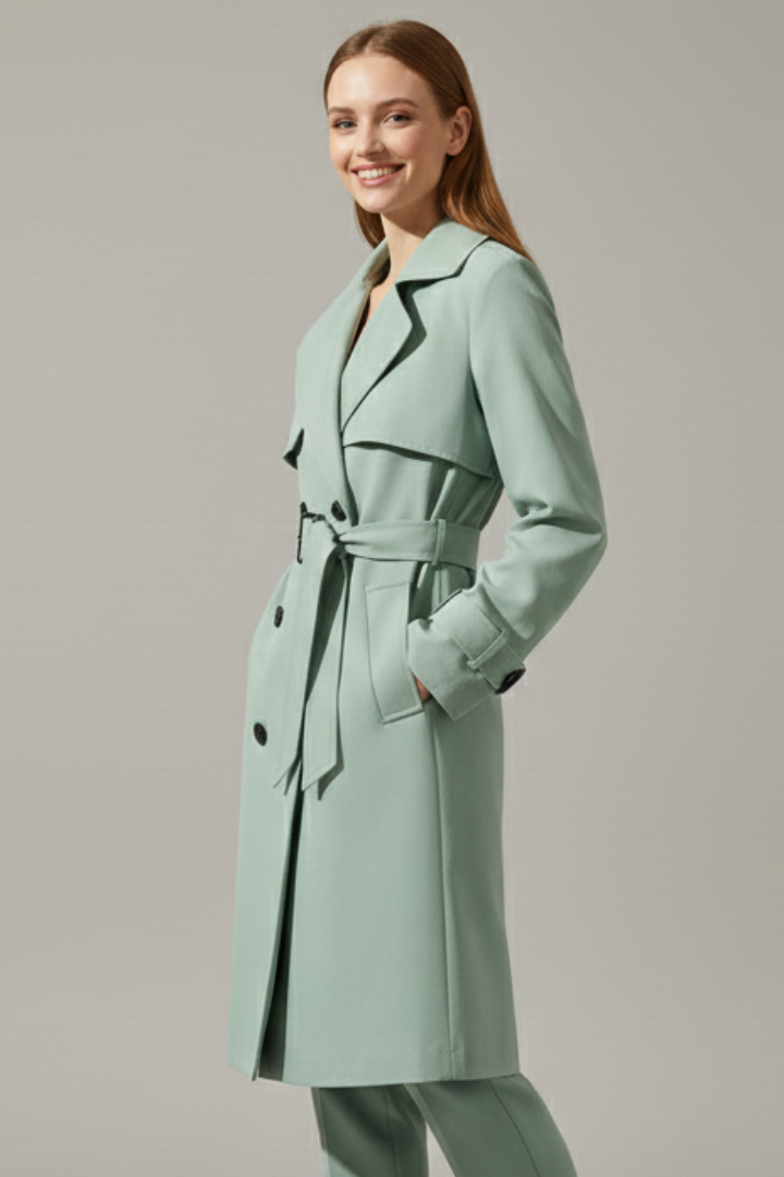 Trench da Donna con Cintura e Chiusura Frontale a Bottone