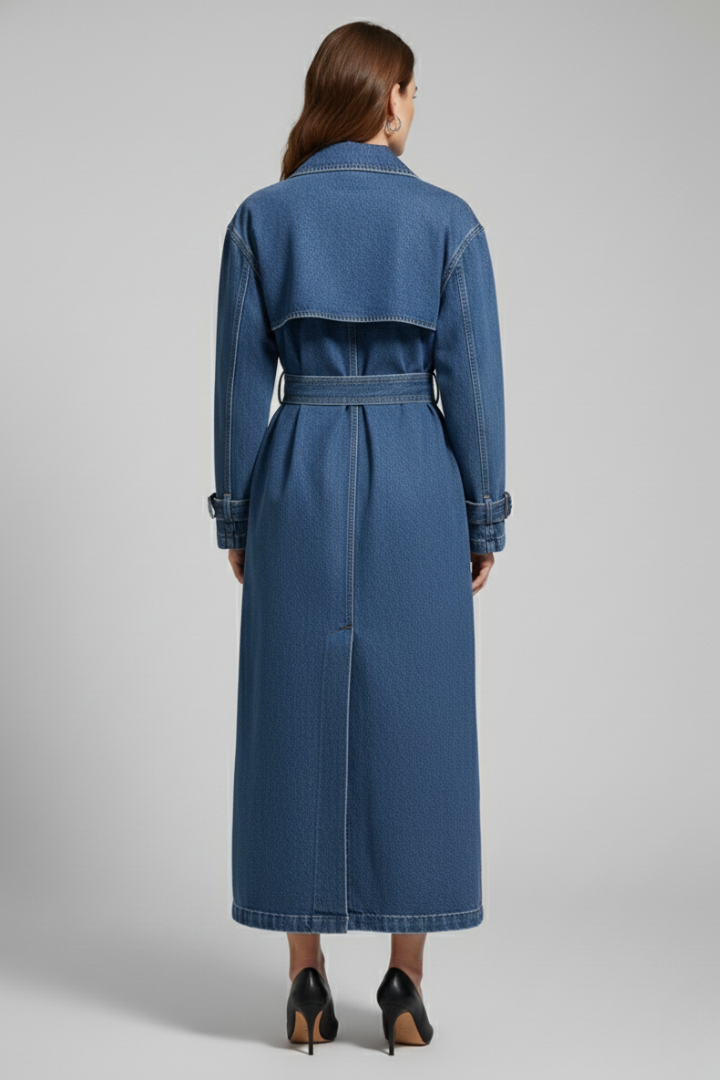 Cappotto Trench da Donna con Cintura e Superficie Uniforme