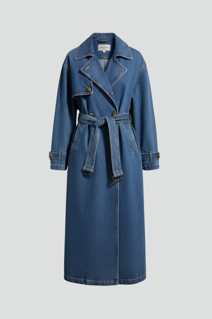 Cappotto Trench da Donna con Cintura e Superficie Uniforme