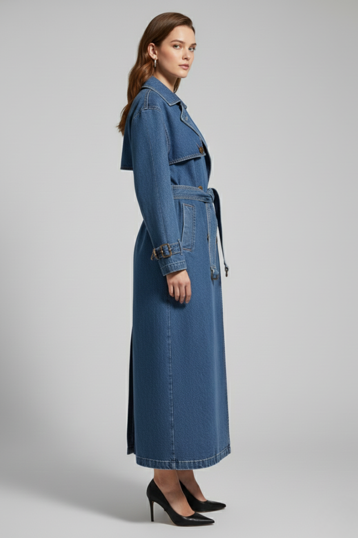 Cappotto Trench da Donna con Cintura e Superficie Uniforme