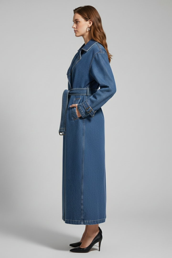 Cappotto Trench da Donna con Cintura e Superficie Uniforme