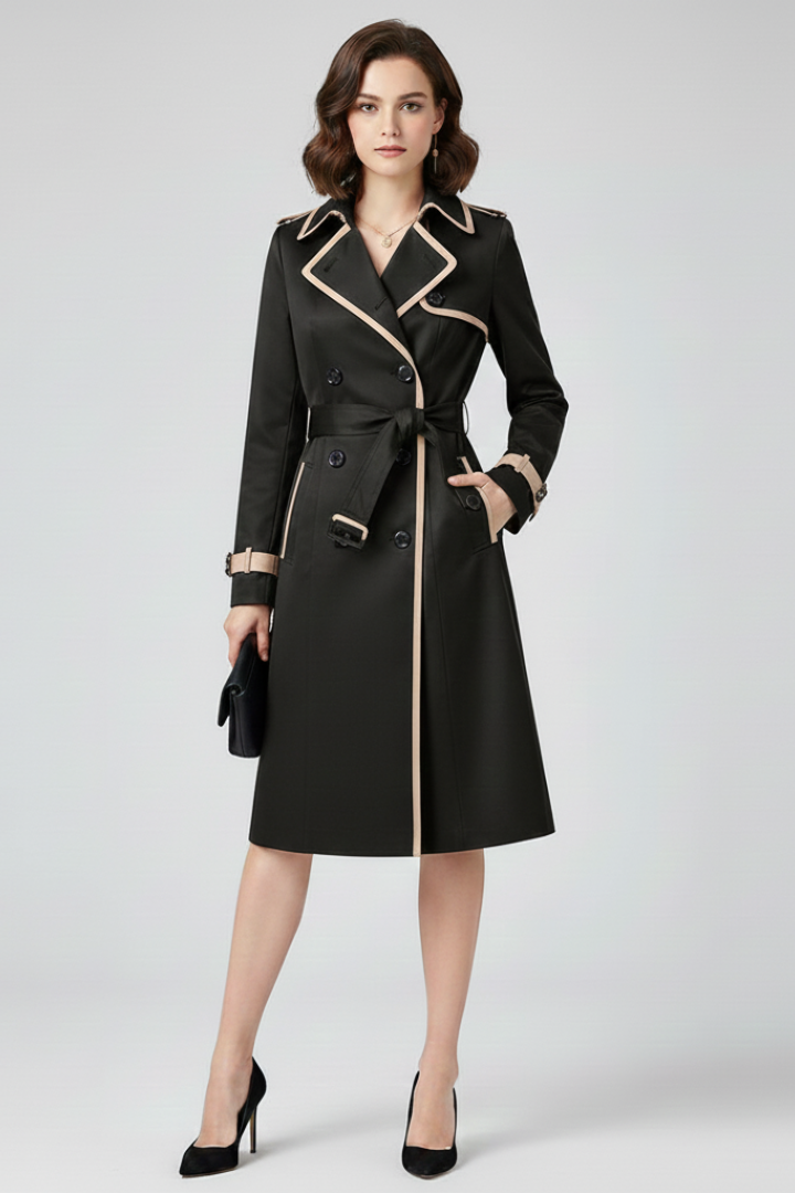 Trench Coat da Donna con Cintura e Superficie Texturizzata