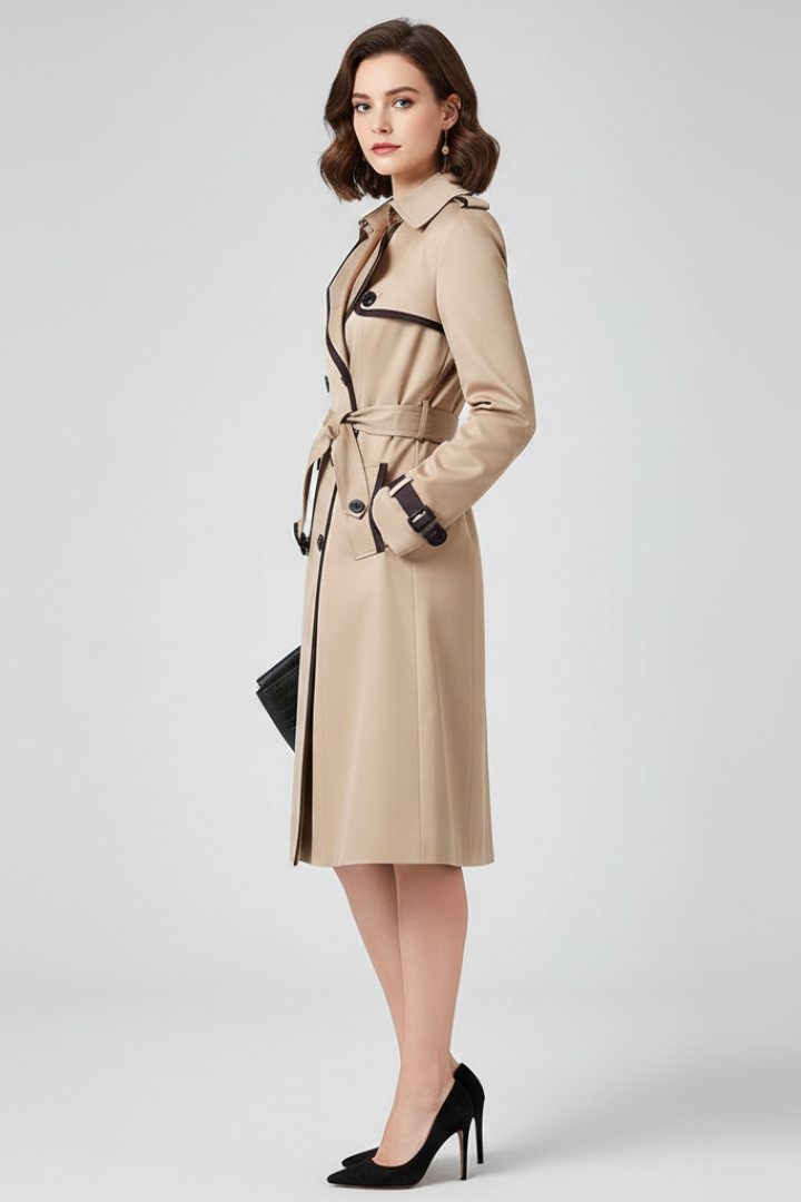 Trench Coat da Donna con Cintura e Superficie Texturizzata