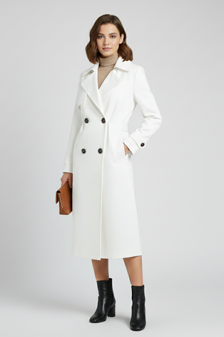 Cappotto Trench da Donna con Chiusura Frontale a Bottoni e Superficie Esterna Strutturata