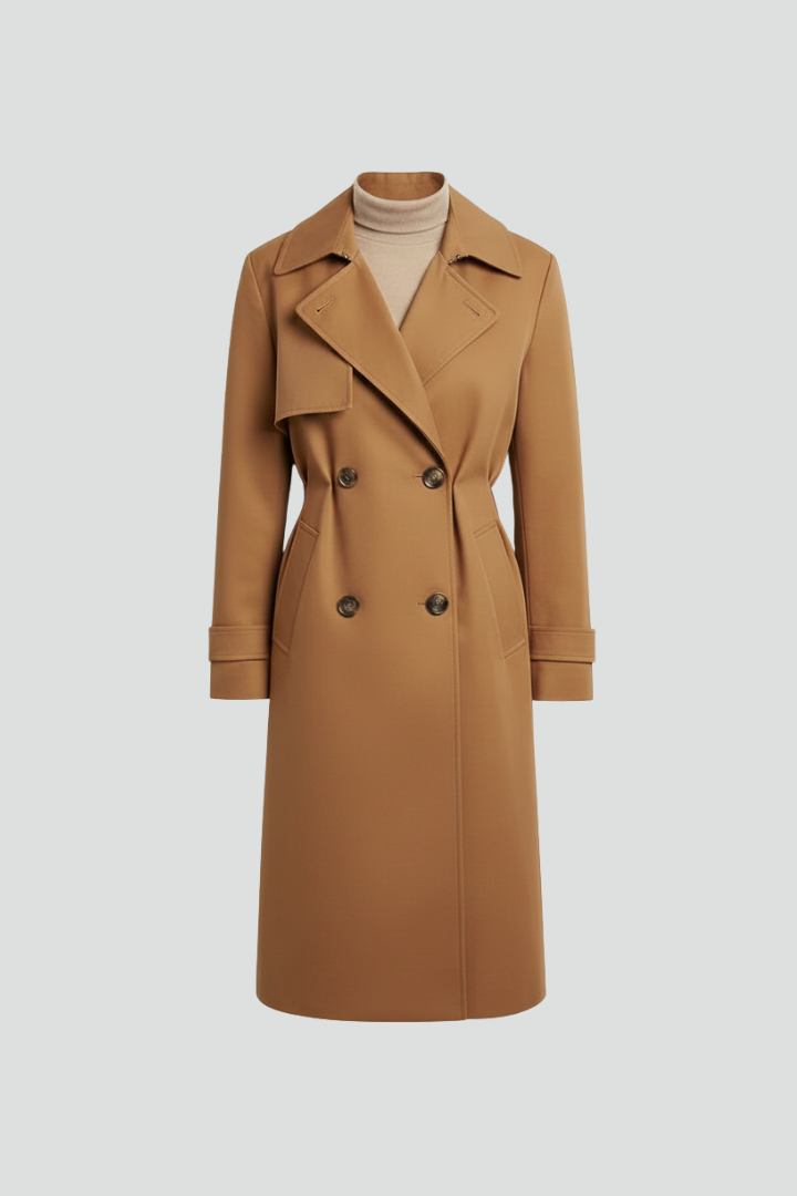 Cappotto Trench da Donna con Chiusura Frontale a Bottoni e Superficie Esterna Strutturata