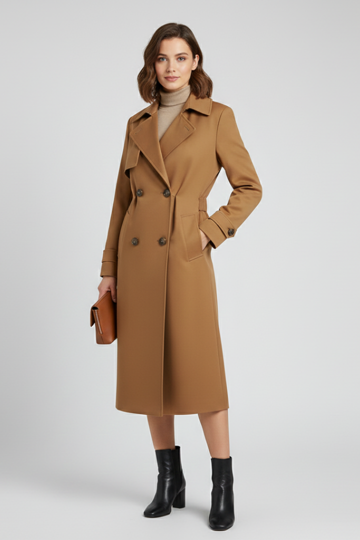 Cappotto Trench da Donna con Chiusura Frontale a Bottoni e Superficie Esterna Strutturata