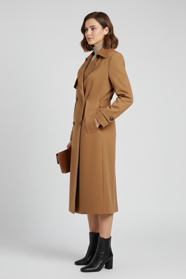 Cappotto Trench da Donna con Chiusura Frontale a Bottoni e Superficie Esterna Strutturata