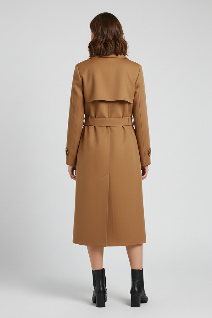 Cappotto Trench da Donna con Chiusura Frontale a Bottoni e Superficie Esterna Strutturata