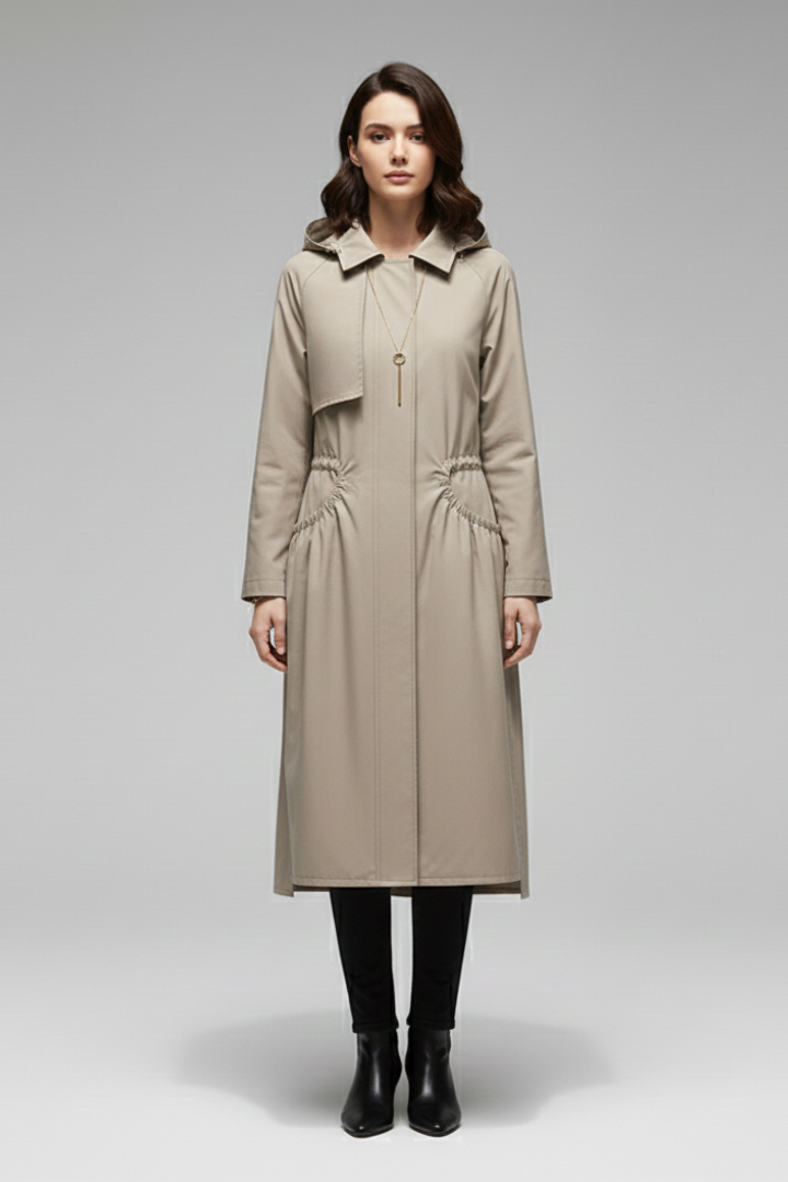 Cappotto Trench da Donna con Cappuccio e Cintura Regolabile