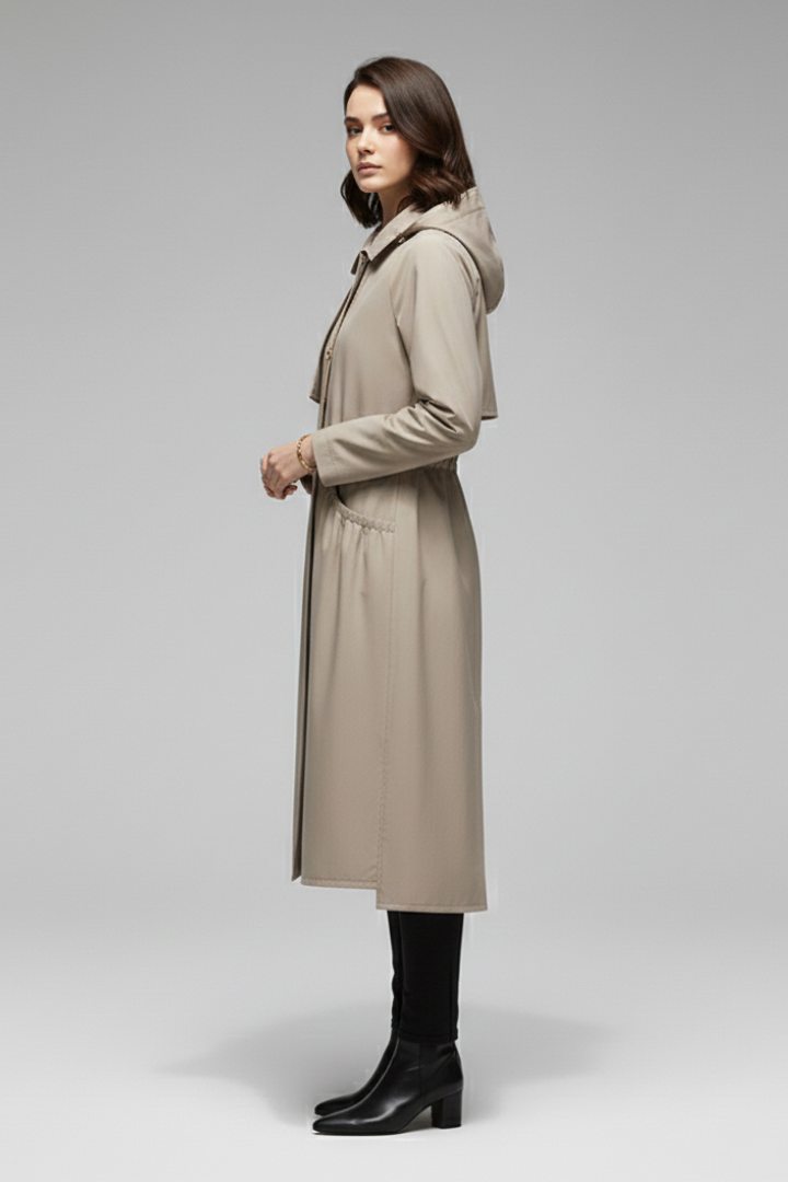 Cappotto Trench da Donna con Cappuccio e Cintura Regolabile