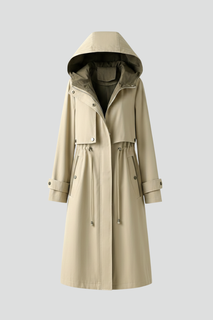Trench da donna con cappuccio e chiusura a zip