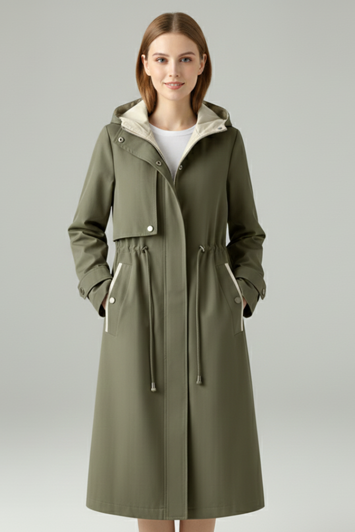 Trench da donna con cappuccio e chiusura a zip