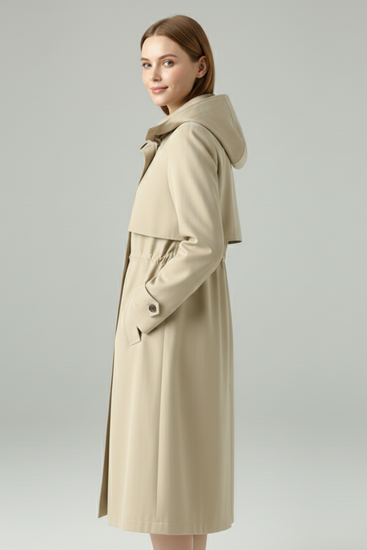 Trench da donna con cappuccio e chiusura a zip