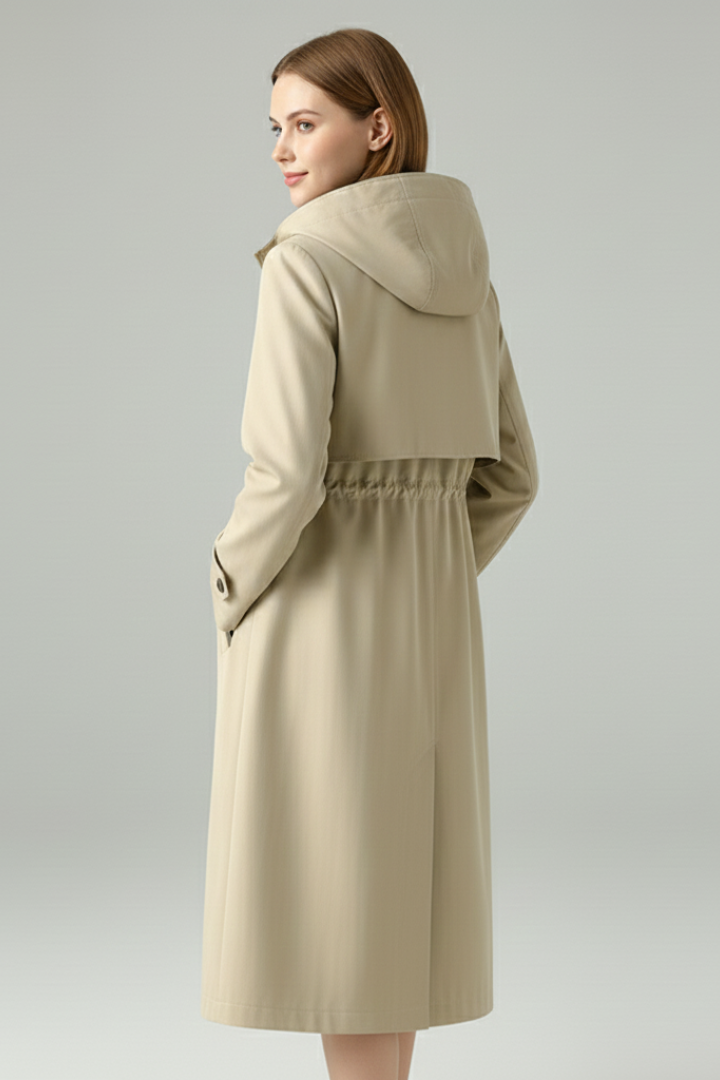 Trench da donna con cappuccio e chiusura a zip