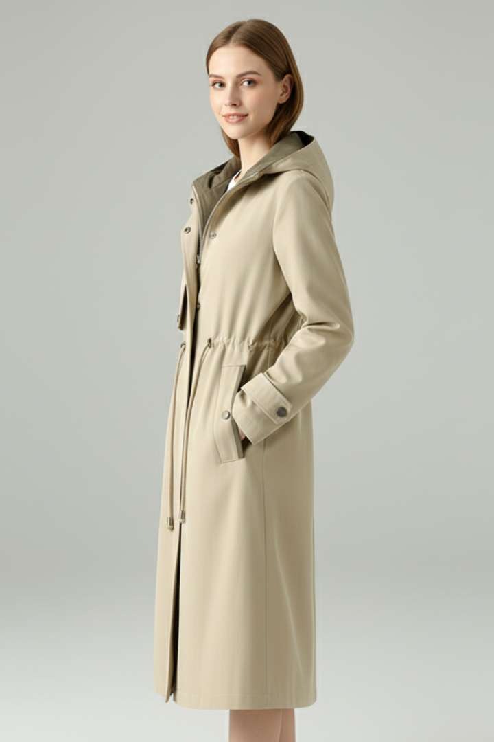 Trench da donna con cappuccio e chiusura a zip