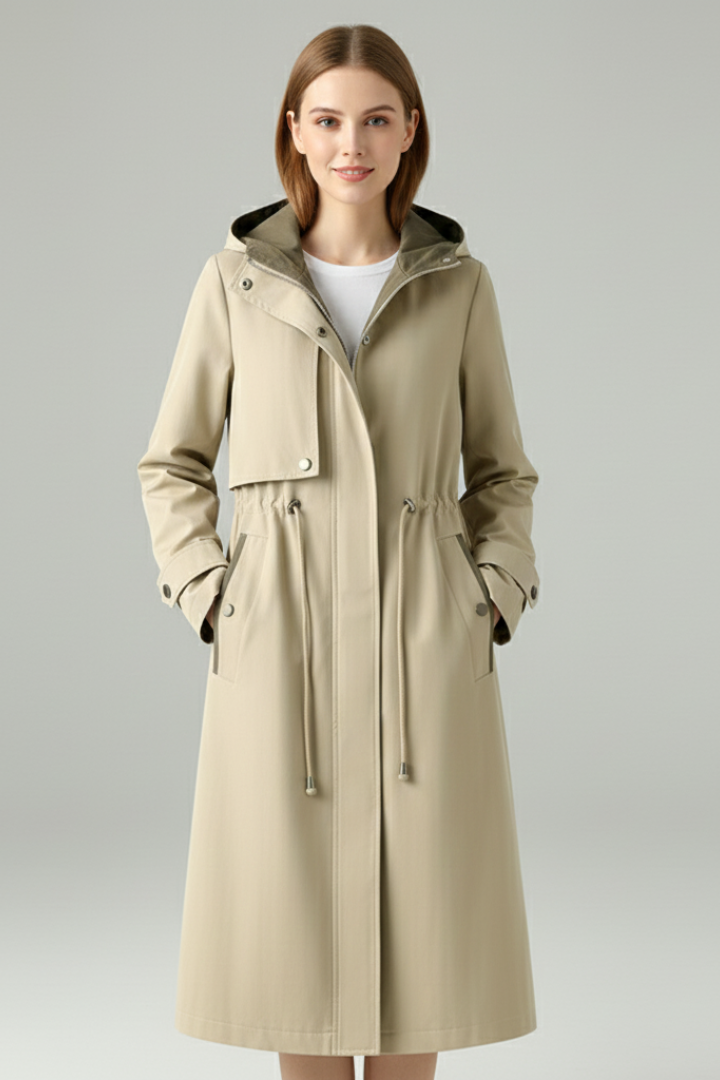 Trench da donna con cappuccio e chiusura a zip