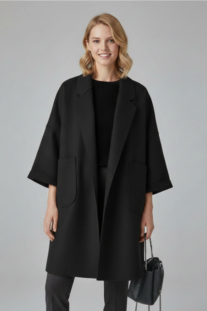 Cappotto Trench da Donna con Collo a Revers e Tasche Applicate