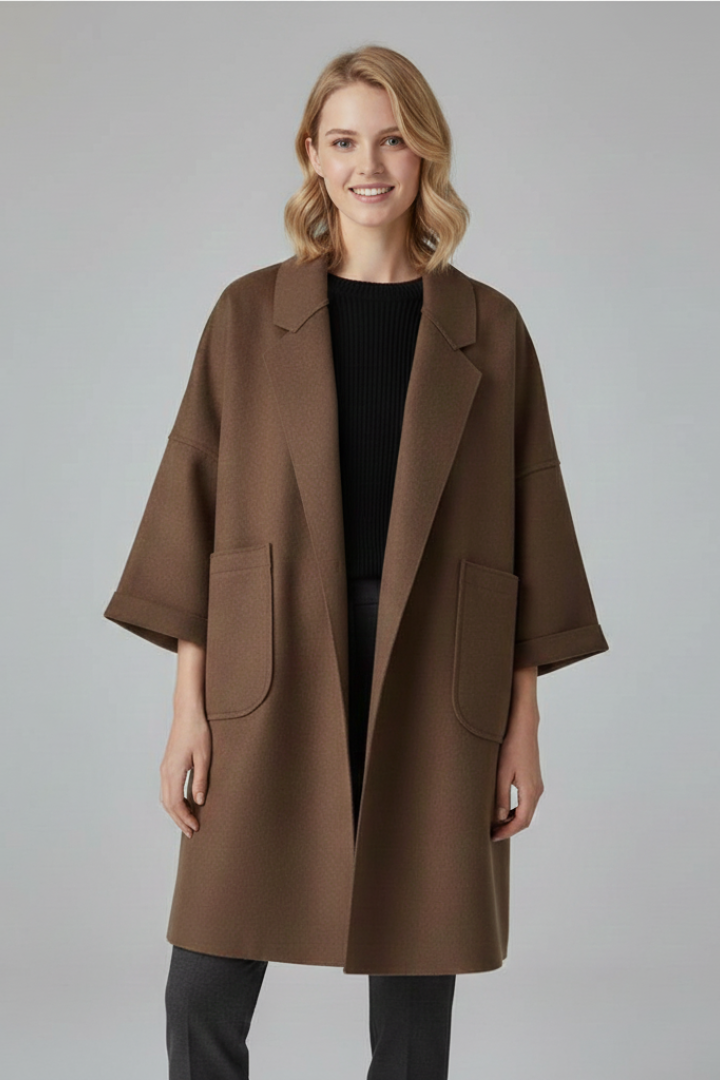 Cappotto Trench da Donna con Collo a Revers e Tasche Applicate