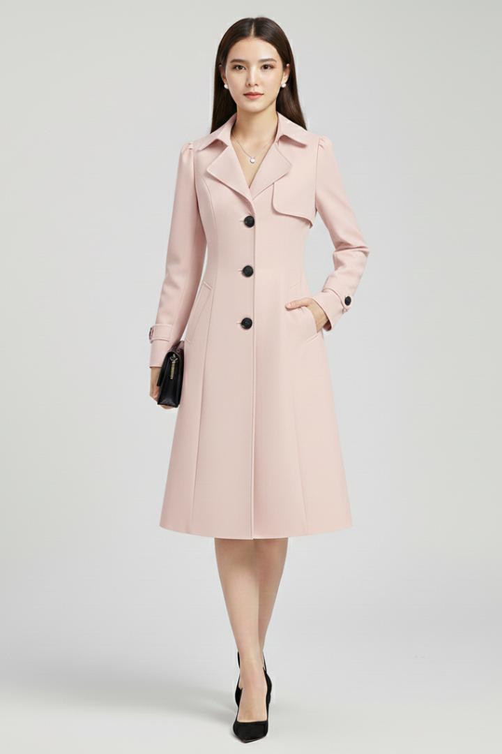 Cappotto Trench da Donna con Rever a Punta e Chiusura con Bottone