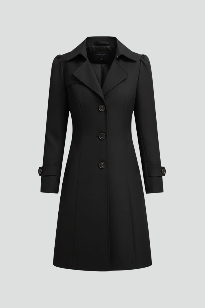 Cappotto Trench da Donna con Rever a Punta e Chiusura con Bottone