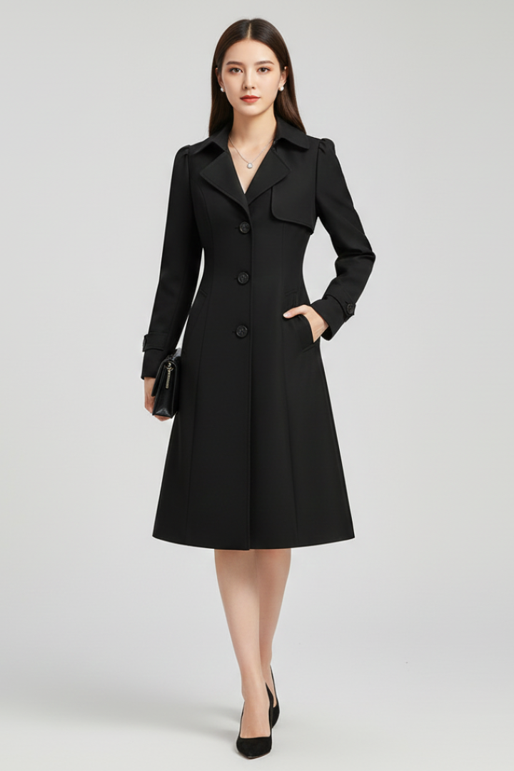 Cappotto Trench da Donna con Rever a Punta e Chiusura con Bottone