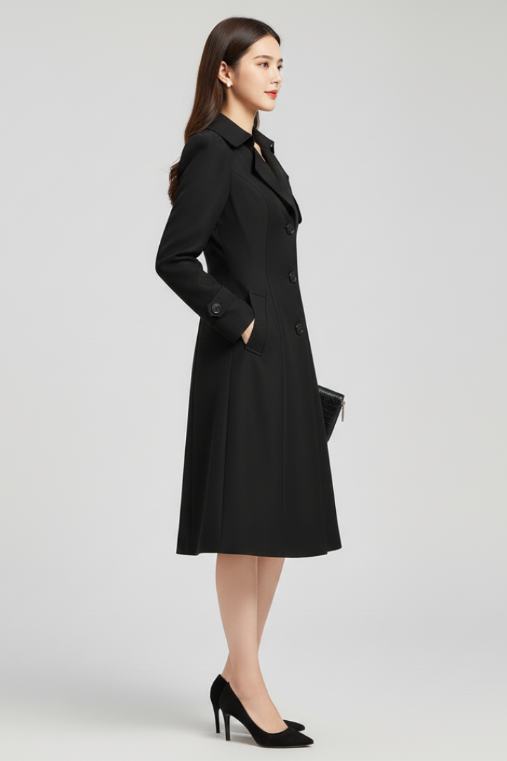 Cappotto Trench da Donna con Rever a Punta e Chiusura con Bottone