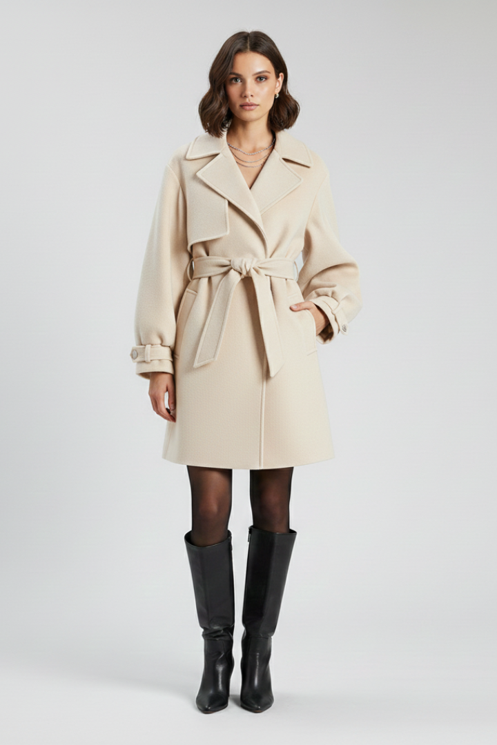 Cappotto Trench da Donna con Cintura in Vita e Superficie Texturizzata
