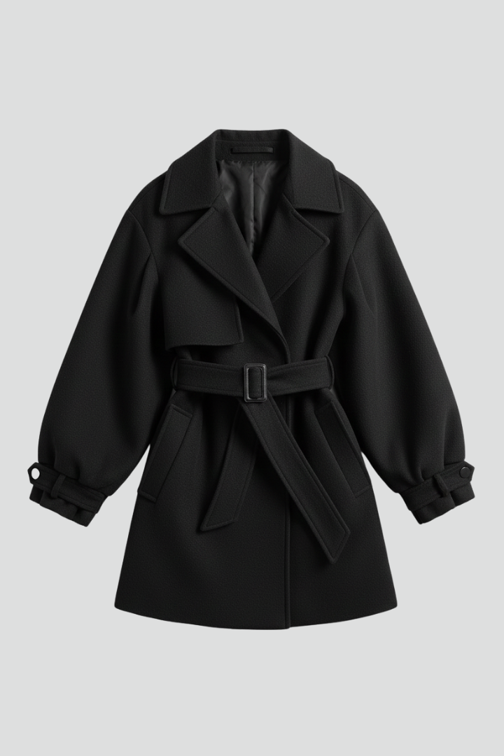 Cappotto Trench da Donna con Cintura in Vita e Superficie Texturizzata