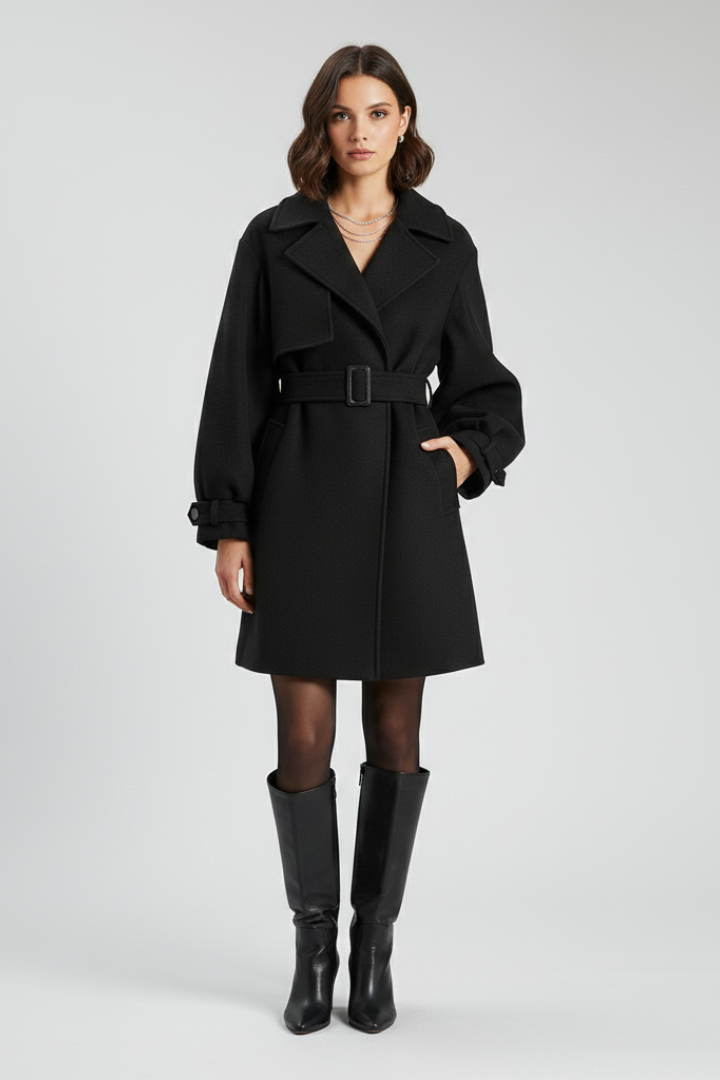 Cappotto Trench da Donna con Cintura in Vita e Superficie Texturizzata