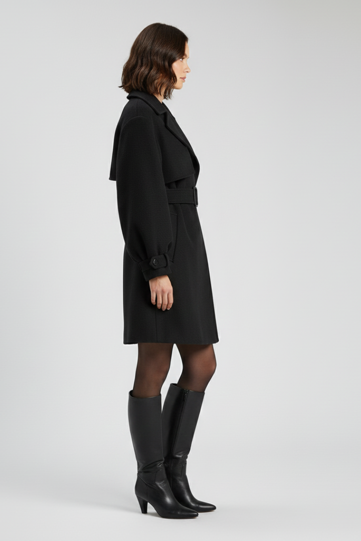 Cappotto Trench da Donna con Cintura in Vita e Superficie Texturizzata